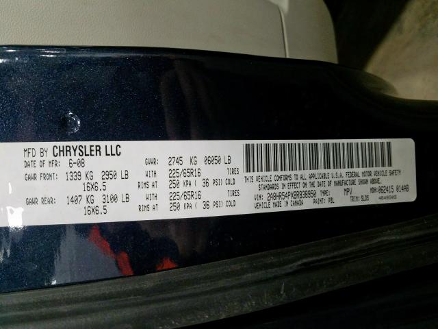 2A8HR54PX8R838950 - 2008 CHRYSLER TOWN & COUNTRY TOURING  photo 10