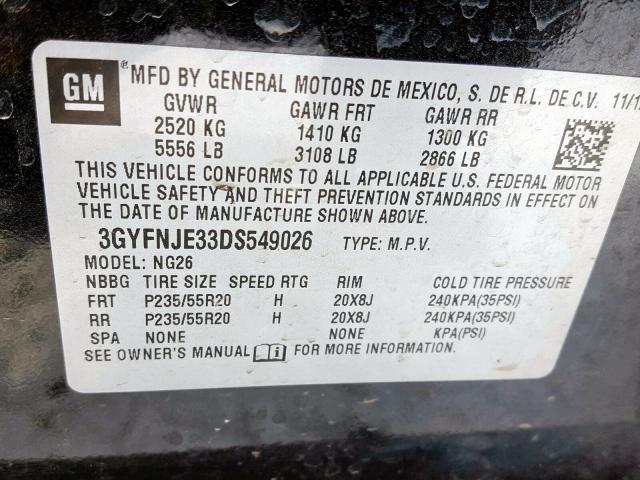 3GYFNJE33DS549026 - 2013 CADILLAC SRX PREMIUM COLLECTION  photo 10