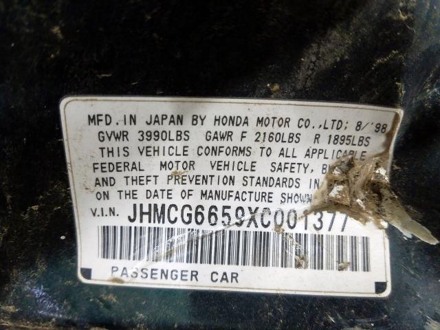 JHMCG6659XC001377 - 1999 HONDA ACCORD LX  photo 10