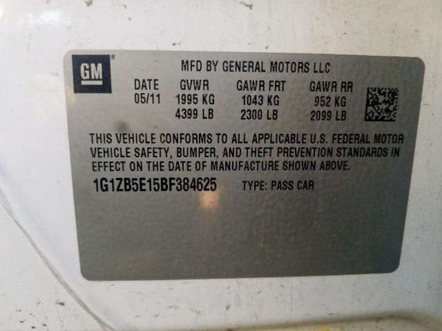 1G1ZB5E15BF384625 - 2011 CHEVROLET MALIBU LS  photo 10