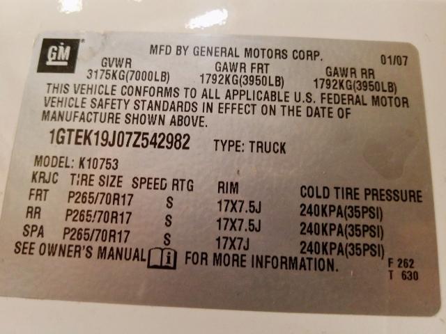 1GTEK19J07Z542982 - 2007 GMC NEW SIERRA K1500  photo 10