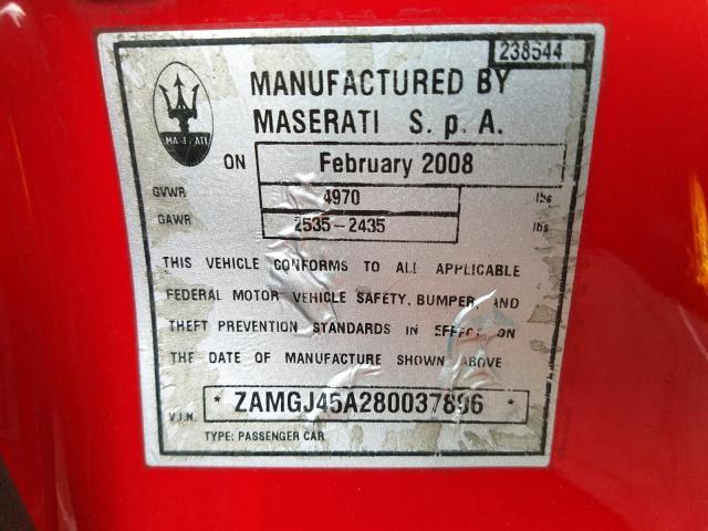 ZAMGJ45A280037806 - 2008 MASERATI GRANTURISMO  photo 10