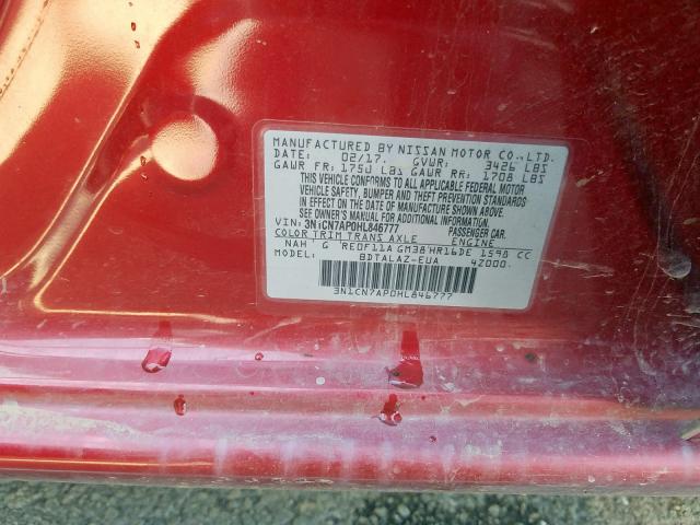 3N1CN7AP0HL846777 - 2017 NISSAN VERSA S  photo 10