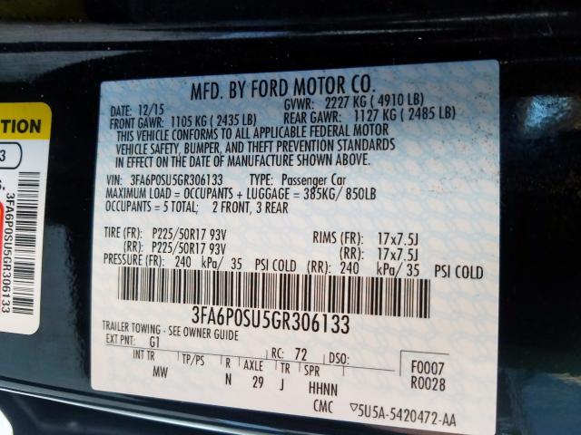 3FA6P0SU5GR306133 - 2016 FORD FUSION TITANIUM PHEV  photo 10