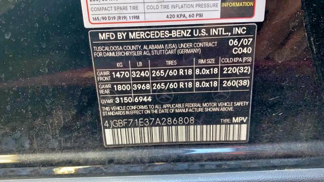 4JGBF71E37A286808 - 2007 MERCEDES-BENZ GL 450 4MATIC  photo 10