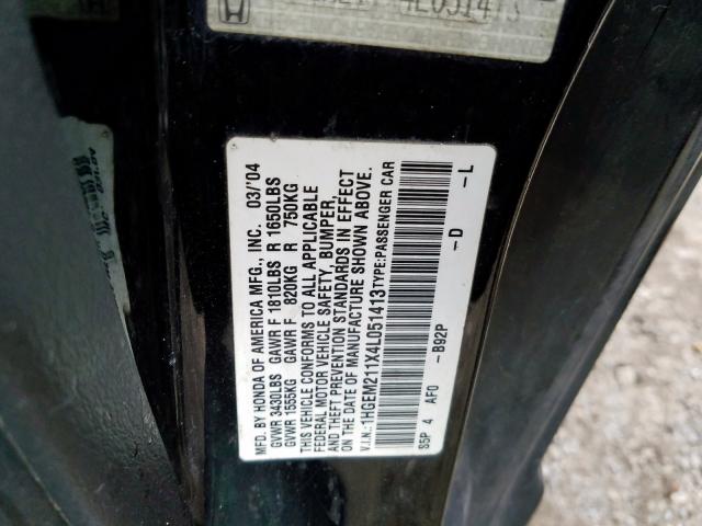 1HGEM211X4L051413 - 2004 HONDA CIVIC DX VP  foto 10