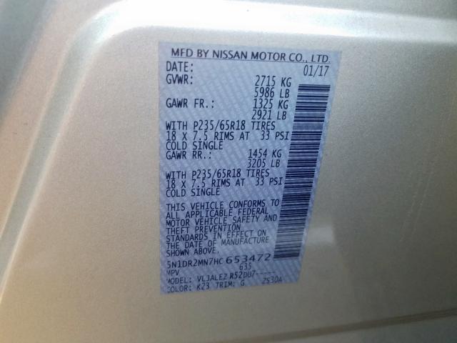 5N1DR2MN7HC653472 - 2017 NISSAN PATHFINDER S  照片 10
