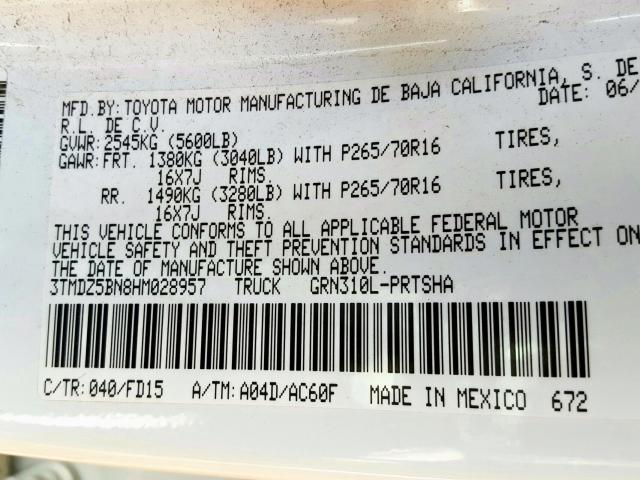 3TMDZ5BN8HM028957 - 2017 TOYOTA TACOMA DOUBLE CAB  照片 10