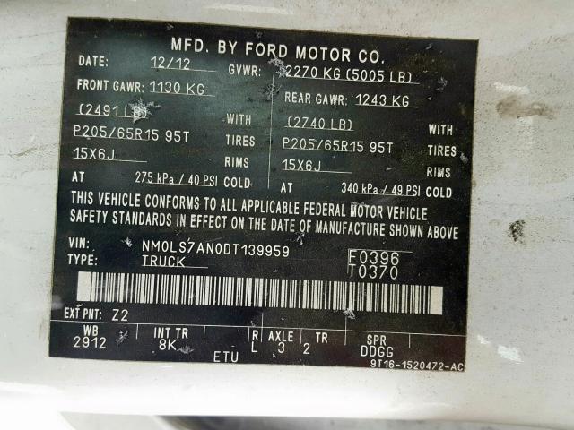 NM0LS7AN0DT139959 - 2013 FORD TRANSIT CONNECT XL  photo 10