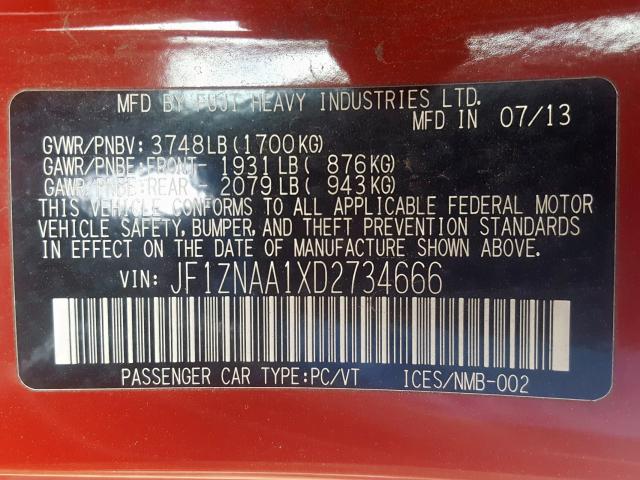 JF1ZNAA1XD2734666 - 2013 TOYOTA SCION FR-S  photo 10