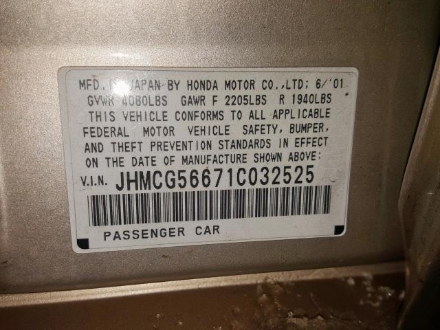 JHMCG56671C032525 - 2001 HONDA ACCORD EX  photo 10