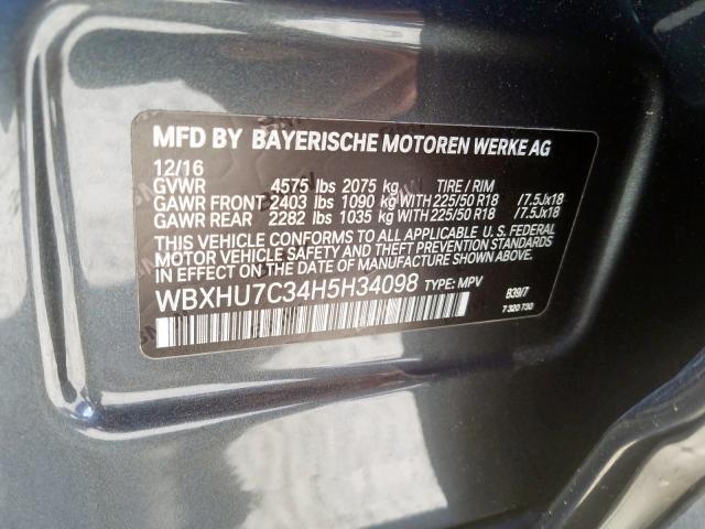 WBXHU7C34H5H34098 - 2017 BMW X1 SDRIVE28I  photo 10