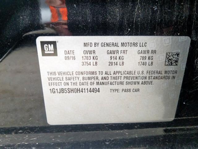 1G1JB5SH0H4114494 - 2017 CHEVROLET SONIC LS  照片 10