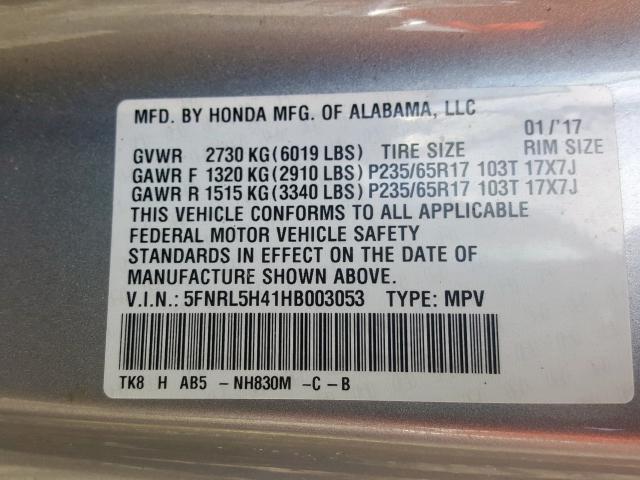 5FNRL5H41HB003053 - 2017 HONDA ODYSSEY EX  photo 10