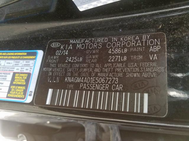 KNAGM4AD1E5067273 - 2014 KIA OPTIMA HYBRID  photo 10