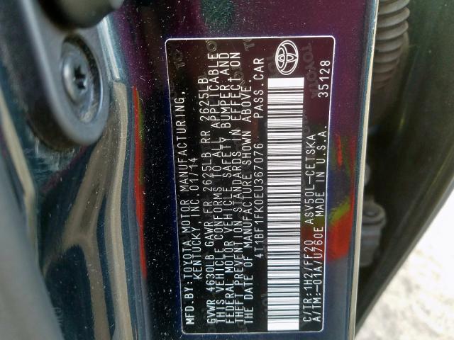 4T1BF1FK0EU367076 - 2014 TOYOTA CAMRY L  照片 10