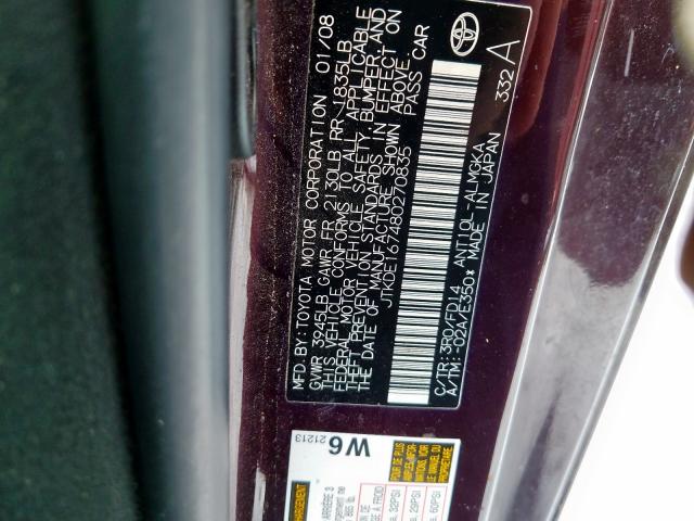 JTKDE167480270835 - 2008 TOYOTA SCION TC  ფოტო 10