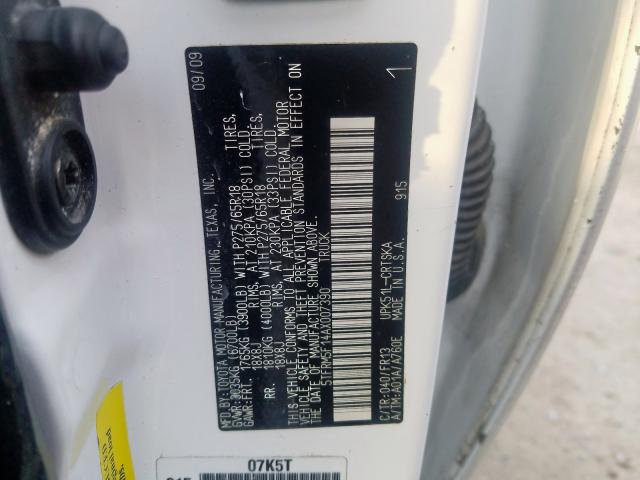 5TFRM5F14AX007390 - 2010 TOYOTA TUNDRA DOUBLE CAB SR5  photo 10