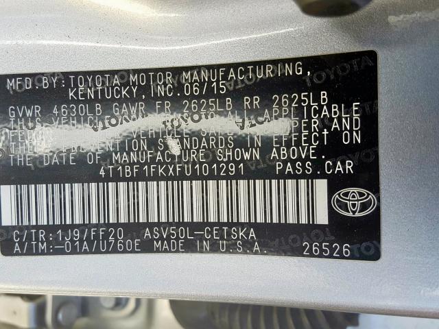 4T1BF1FKXFU101291 - 2015 TOYOTA CAMRY LE  photo 10