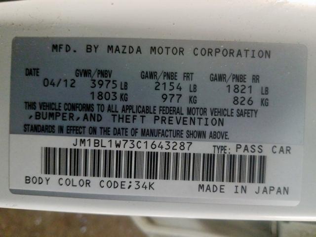 JM1BL1W73C1643287 - 2012 MAZDA 3 I  photo 10