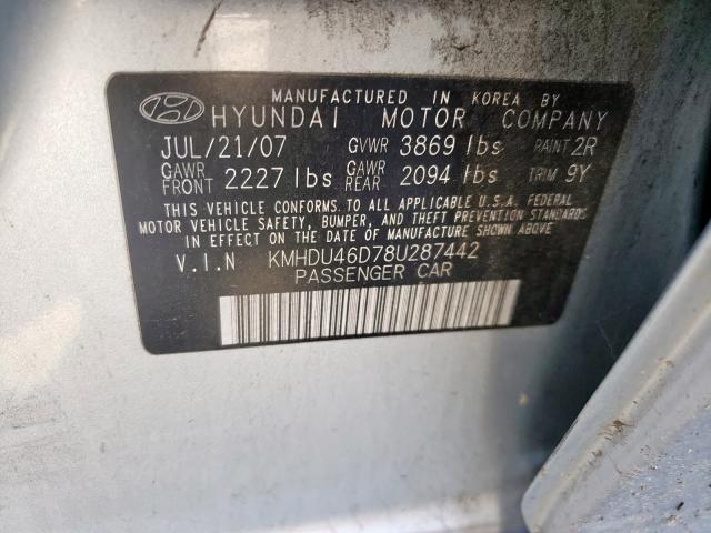 KMHDU46D78U287442 - 2008 HYUNDAI ELANTRA GLS  photo 10