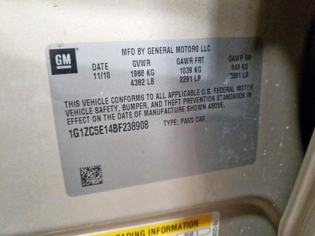 1G1ZC5E14BF238908 - 2011 CHEVROLET MALIBU 1LT  照片 10