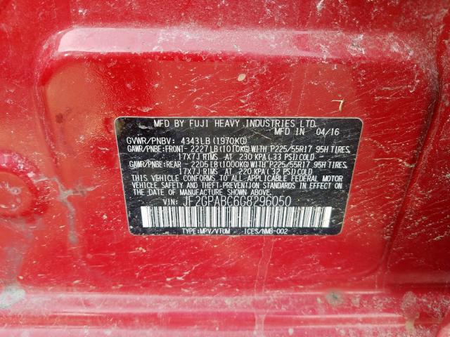 JF2GPABC6G8296050 - 2016 SUBARU CROSSTREK PREMIUM  ფოტო 10