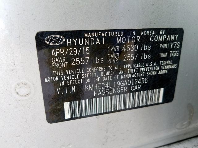 KMHE24L19GA012496 - 2016 HYUNDAI SONATA HYBRID  photo 10