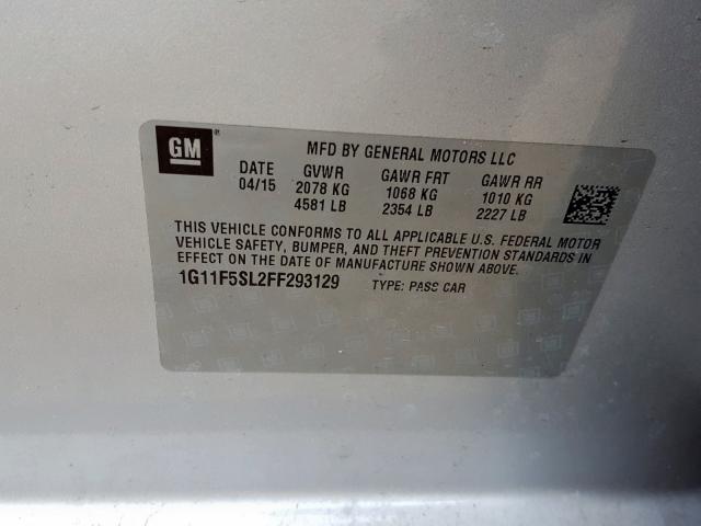 1G11F5SL2FF293129 - 2015 CHEVROLET MALIBU LTZ  ფოტო 10