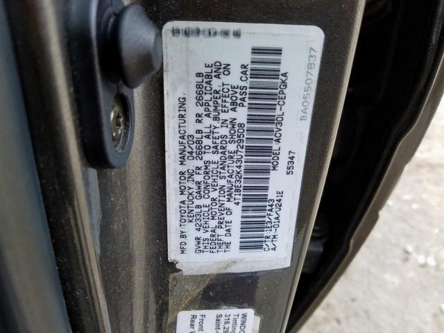 4T1BE32K43U729508 - 2003 TOYOTA CAMRY LE  photo 10