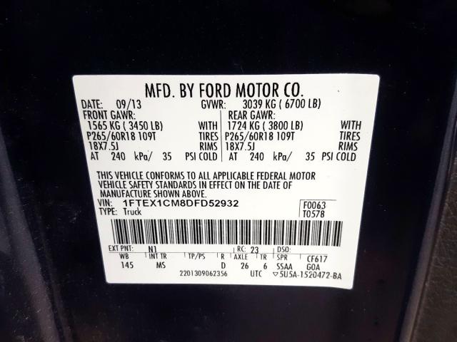 1FTEX1CM8DFD52932 - 2013 FORD F150 SUPER CAB  photo 10