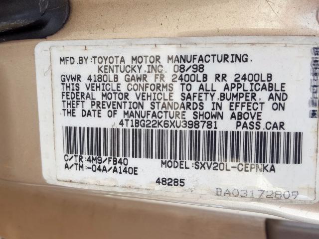 4T1BG22K6XU398781 - 1999 TOYOTA CAMRY CE  photo 10