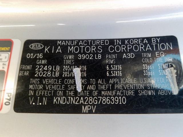 KNDJN2A28G7863910 - 2016 KIA SOUL  photo 10