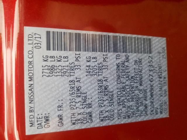 5N1DR2MN9HC673352 - 2017 NISSAN PATHFINDER S  photo 10