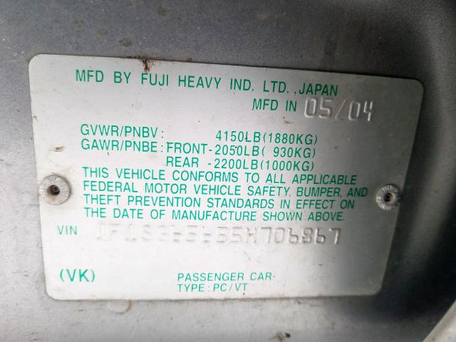 JF1SG65655H706867 - 2005 SUBARU FORESTER 2.5XS  фото 10