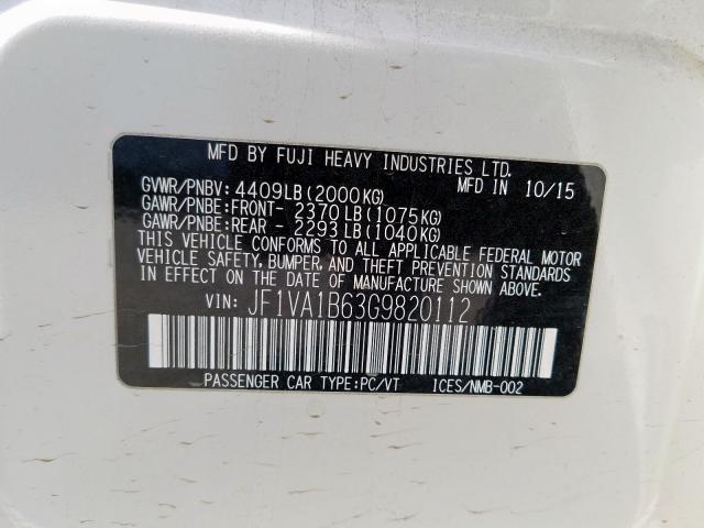 JF1VA1B63G9820112 - 2016 SUBARU WRX  photo 10