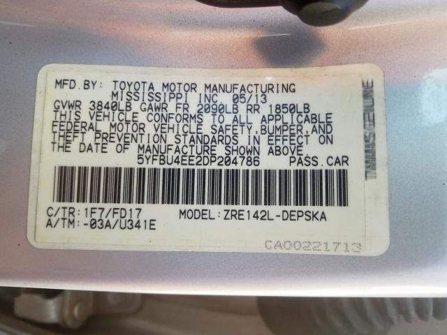 5YFBU4EE2DP204786 - 2013 TOYOTA COROLLA BASE  照片 10