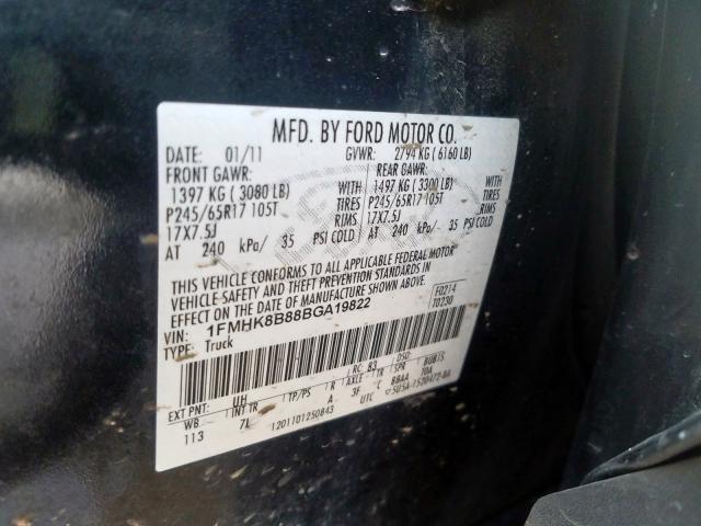 1FMHK8B88BGA19822 - 2011 FORD EXPLORER  photo 10