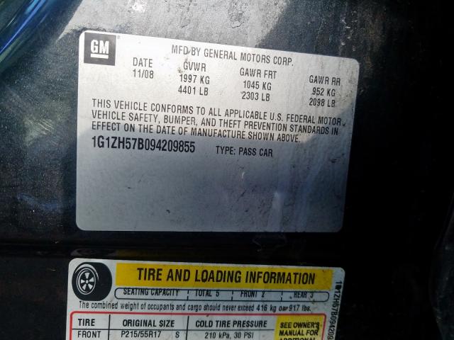 1G1ZH57B094209855 - 2009 CHEVROLET MALIBU 1LT  照片 10