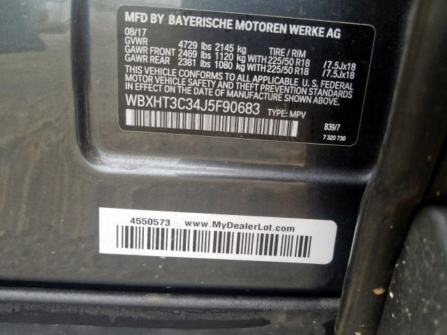 WBXHT3C34J5F90683 - 2018 BMW X1 XDRIVE28I  photo 10