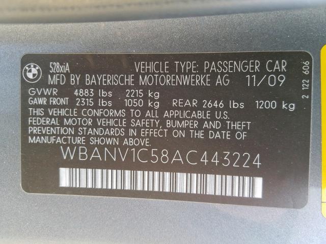 WBANV1C58AC443224 - 2010 BMW 528 XI  photo 10