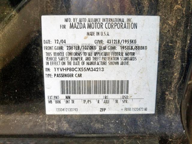 1YVHP80CX55M34213 - 2005 MAZDA 6 I  photo 10