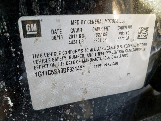 1G11C5SA0DF331431 - 2013 CHEVROLET MALIBU 1LT  照片 10