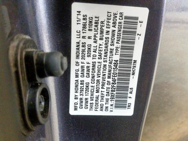 19XFB2F84FE015484 - 2015 HONDA CIVIC EX  photo 10