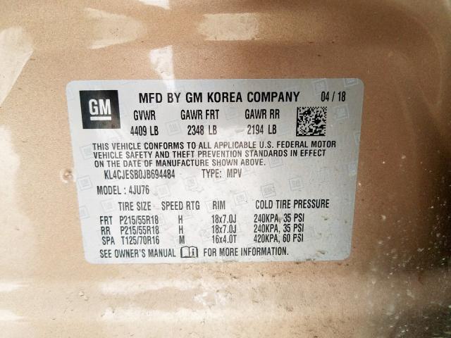 KL4CJESB0JB694484 - 2018 BUICK ENCORE PREFERRED  фото 10