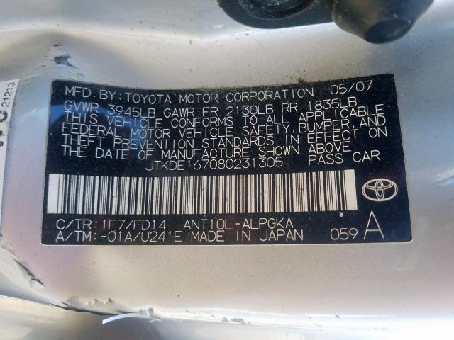 JTKDE167080231305 - 2008 SCION TOYOTA  TC  照片 10