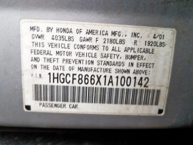 1HGCF866X1A100142 - 2001 HONDA ACCORD VALUE  photo 10