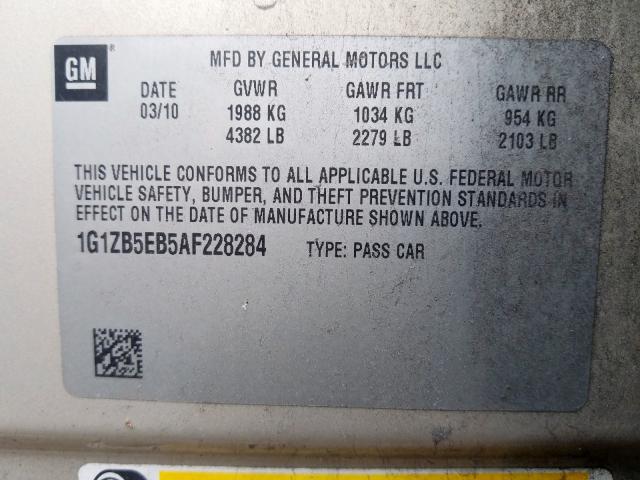 1G1ZB5EB5AF228284 - 2010 CHEVROLET MALIBU LS  photo 10