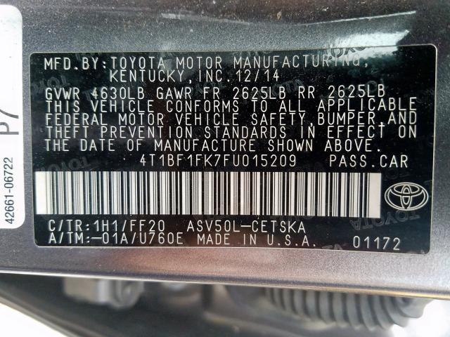 4T1BF1FK7FU015209 - 2015 TOYOTA CAMRY LE  photo 10