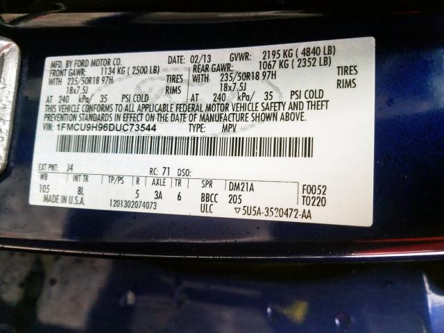 1FMCU9H96DUC73544 - 2013 FORD ESCAPE SEL  photo 10